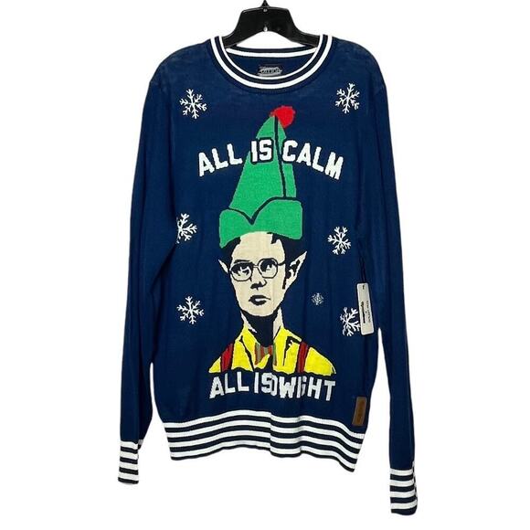 Tipsy Elves Men's The Office Dwight Blue Ugly Christmas Sweater Size XL New - Picture 1 of 10